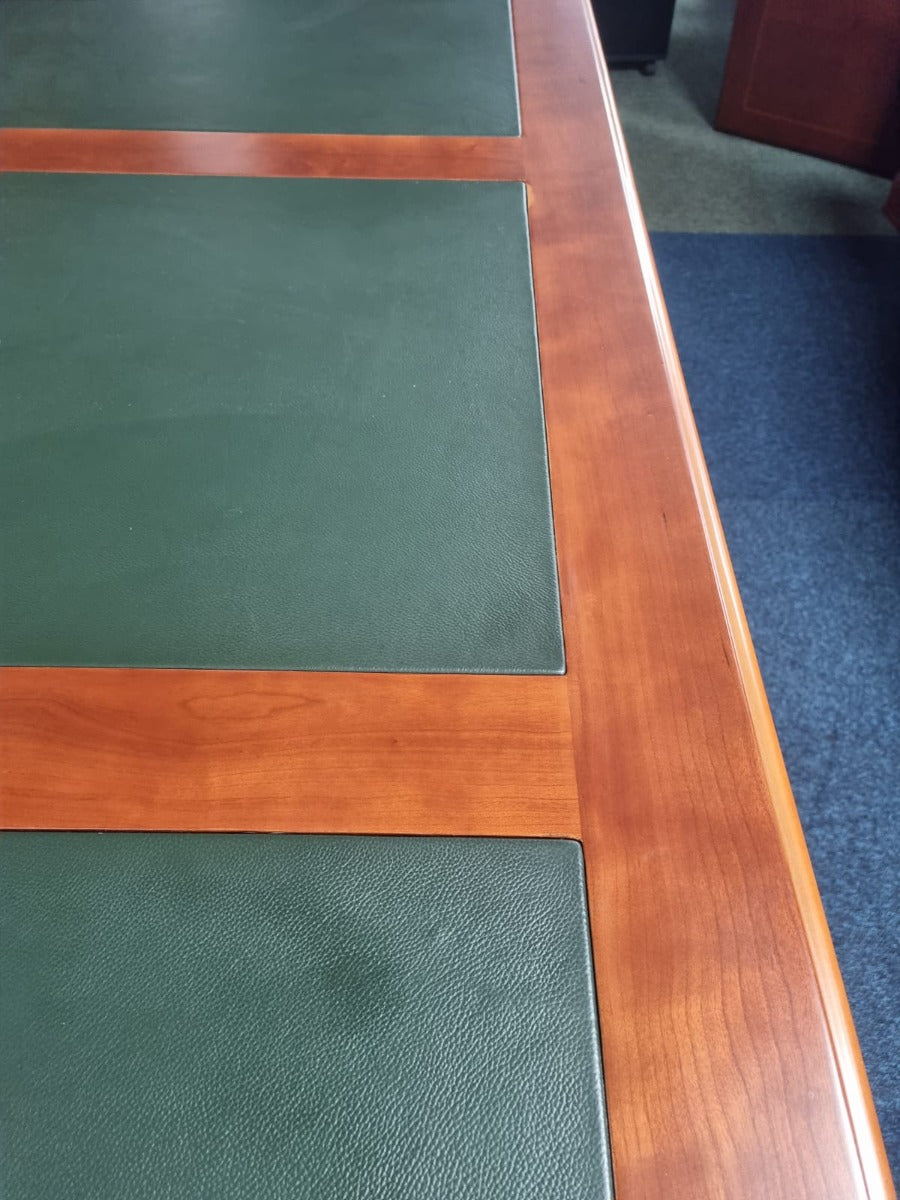 Solid Wood Executive Meeting Room Boardroom Table with Green Leather Top - 2400mm - MET-0806